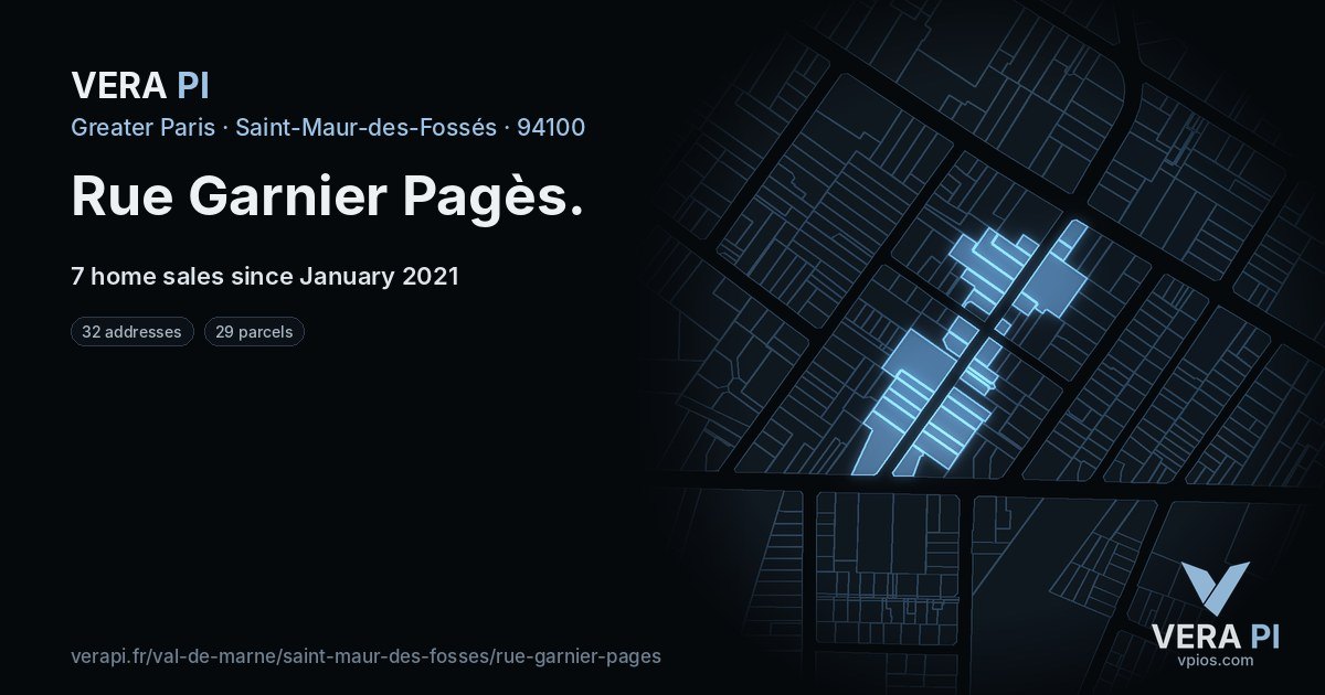 Rue Garnier Pagès, Saint-Maur-des-Fossés at night – every parcel coloured by the prices around it, the street's own parcels lit