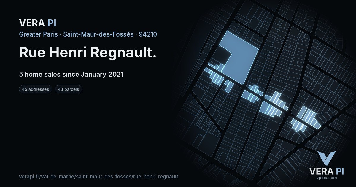 Rue Henri Regnault, Saint-Maur-des-Fossés at night – every parcel coloured by the prices around it, the street's own parcels lit