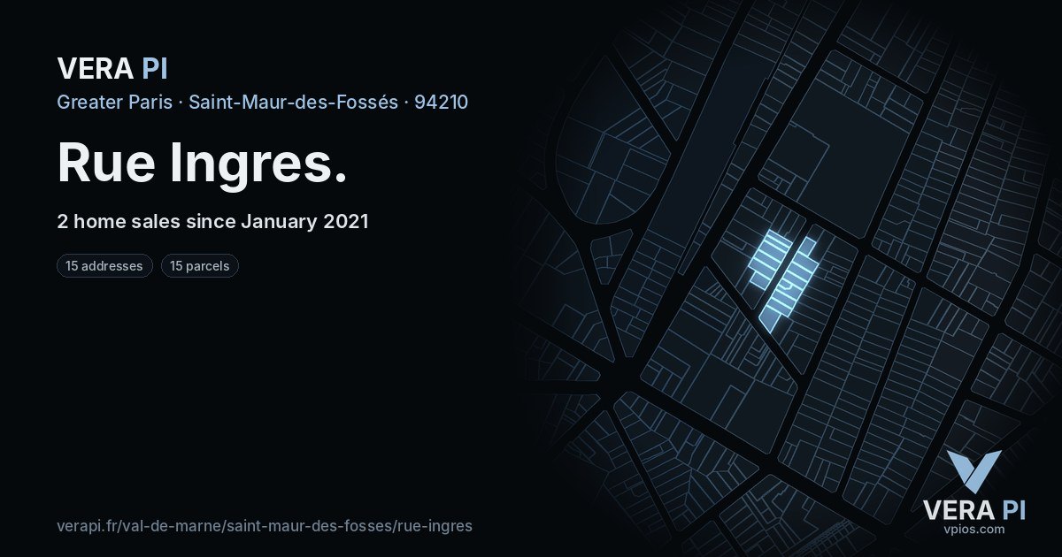 Rue Ingres, Saint-Maur-des-Fossés at night – every parcel coloured by the prices around it, the street's own parcels lit