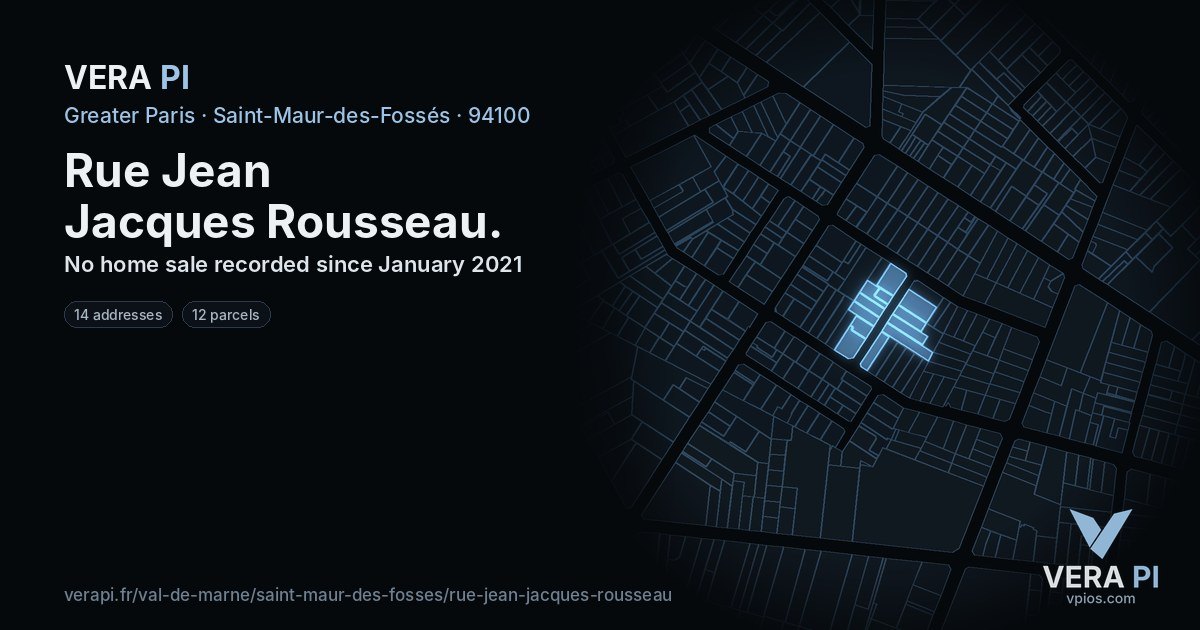Rue Jean Jacques Rousseau, Saint-Maur-des-Fossés at night – every parcel coloured by the prices around it, the street's own parcels lit