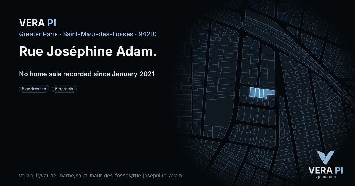 Rue Joséphine Adam, Saint-Maur-des-Fossés at night – every parcel coloured by the prices around it, the street's own parcels lit