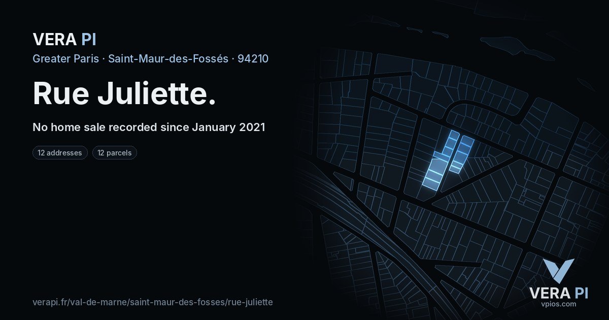 Rue Juliette, Saint-Maur-des-Fossés at night – every parcel coloured by the prices around it, the street's own parcels lit