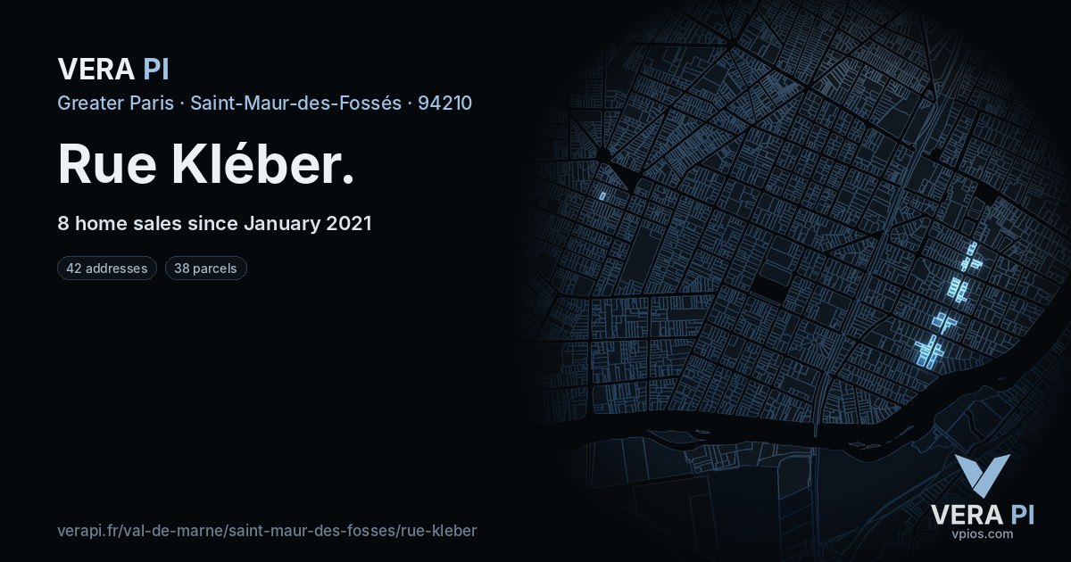 Rue Kléber, Saint-Maur-des-Fossés at night – every parcel coloured by the prices around it, the street's own parcels lit