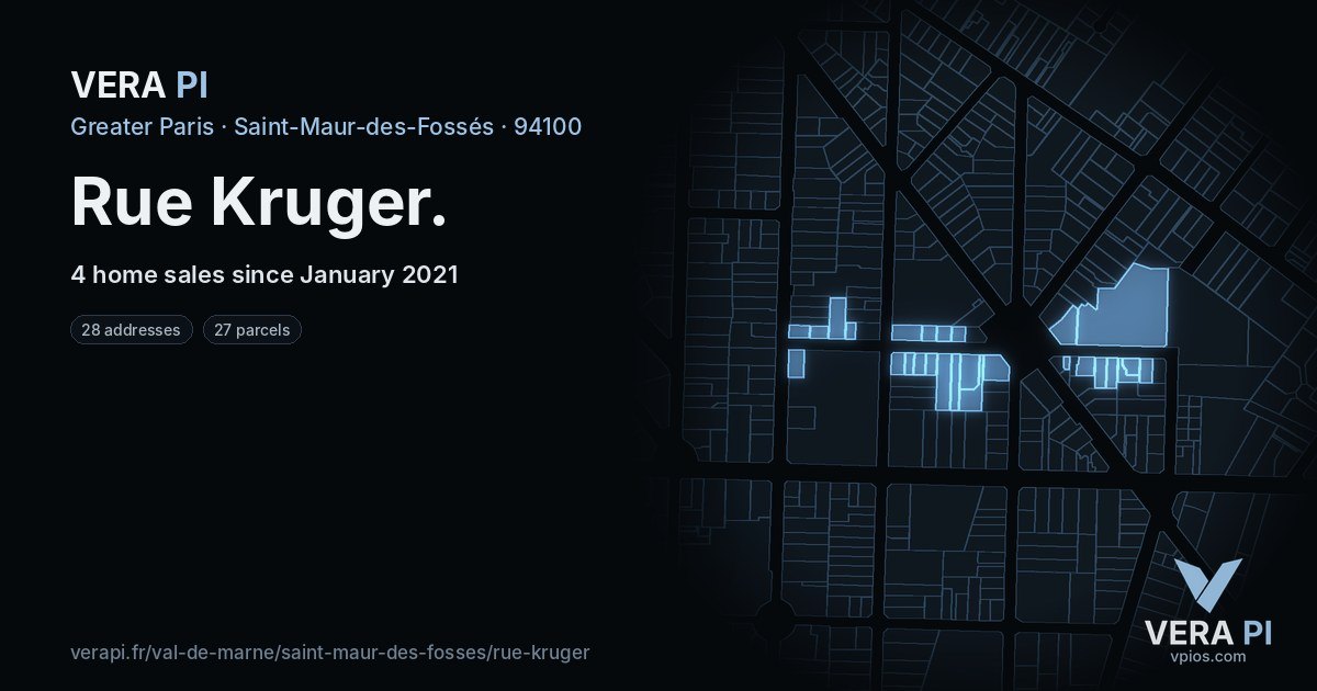 Rue Kruger, Saint-Maur-des-Fossés at night – every parcel coloured by the prices around it, the street's own parcels lit