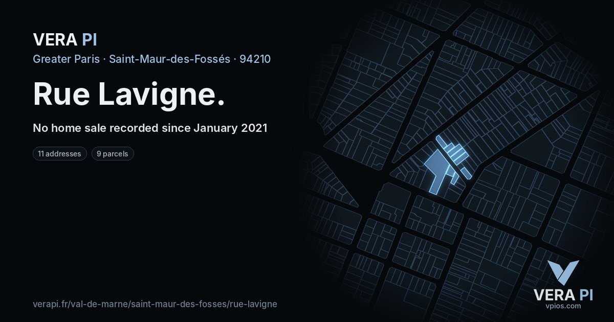 Rue Lavigne, Saint-Maur-des-Fossés at night – every parcel coloured by the prices around it, the street's own parcels lit