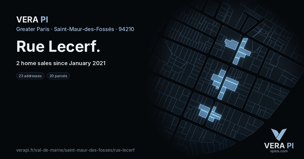 Rue Lecerf, Saint-Maur-des-Fossés at night – every parcel coloured by the prices around it, the street's own parcels lit