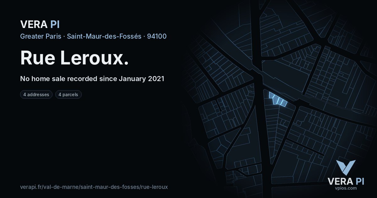 Rue Leroux, Saint-Maur-des-Fossés at night – every parcel coloured by the prices around it, the street's own parcels lit