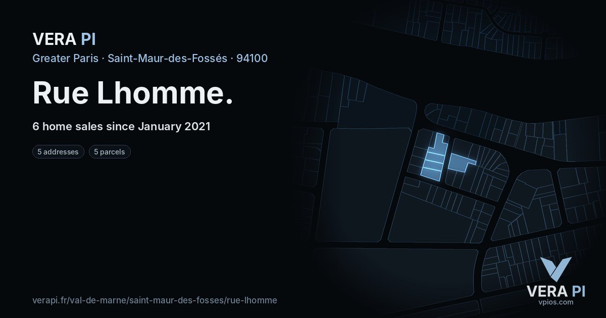 Rue Lhomme, Saint-Maur-des-Fossés at night – every parcel coloured by the prices around it, the street's own parcels lit