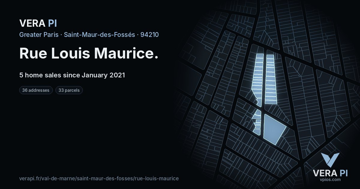 Rue Louis Maurice, Saint-Maur-des-Fossés at night – every parcel coloured by the prices around it, the street's own parcels lit