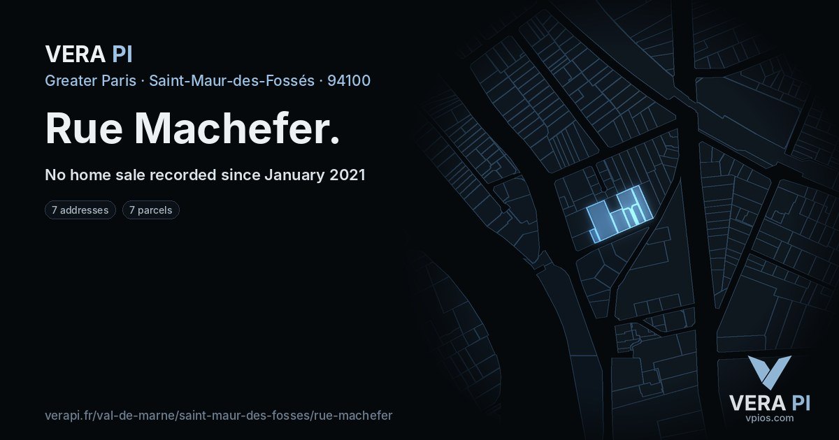 Rue Machefer, Saint-Maur-des-Fossés at night – every parcel coloured by the prices around it, the street's own parcels lit
