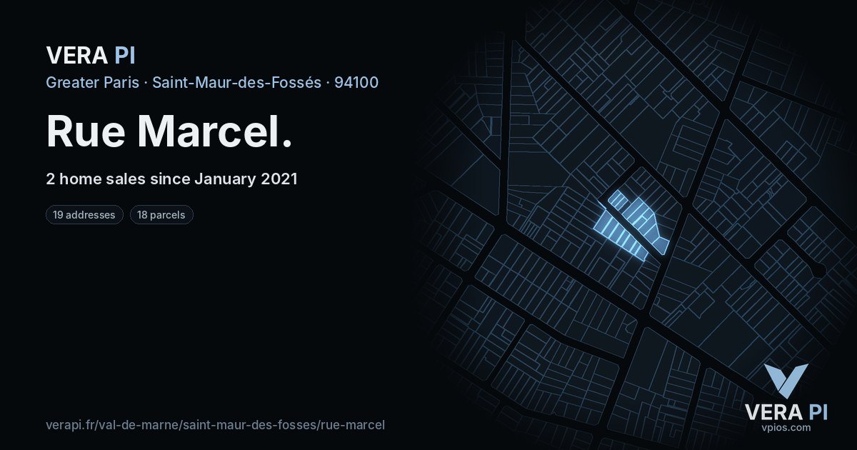 Rue Marcel, Saint-Maur-des-Fossés at night – every parcel coloured by the prices around it, the street's own parcels lit
