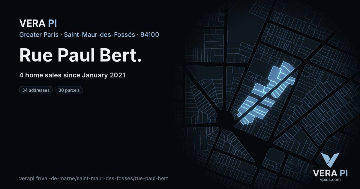 Rue Paul Bert, Saint-Maur-des-Fossés at night – every parcel coloured by the prices around it, the street's own parcels lit