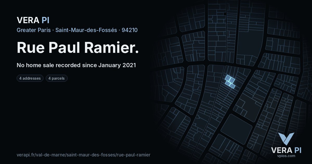 Rue Paul Ramier, Saint-Maur-des-Fossés at night – every parcel coloured by the prices around it, the street's own parcels lit
