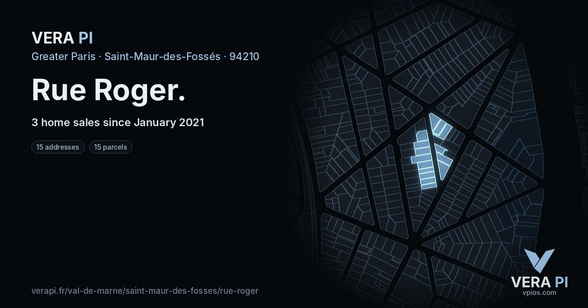 Rue Roger, Saint-Maur-des-Fossés at night – every parcel coloured by the prices around it, the street's own parcels lit