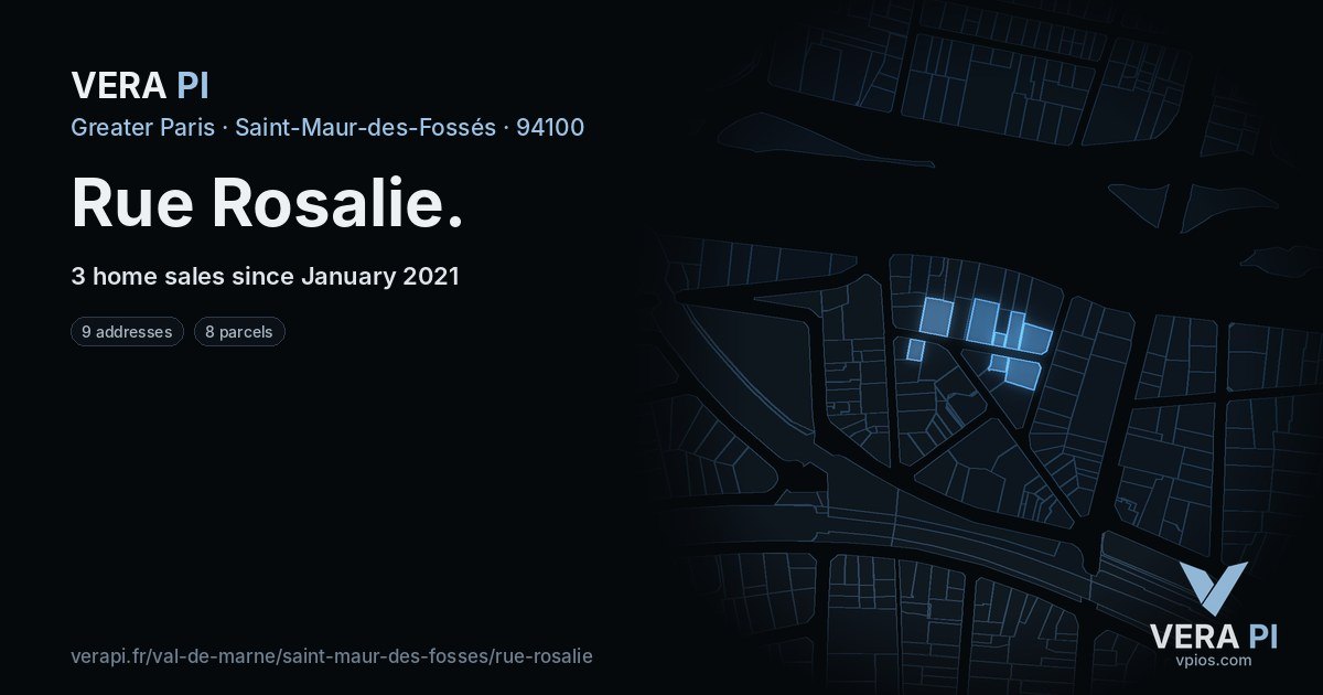 Rue Rosalie, Saint-Maur-des-Fossés at night – every parcel coloured by the prices around it, the street's own parcels lit