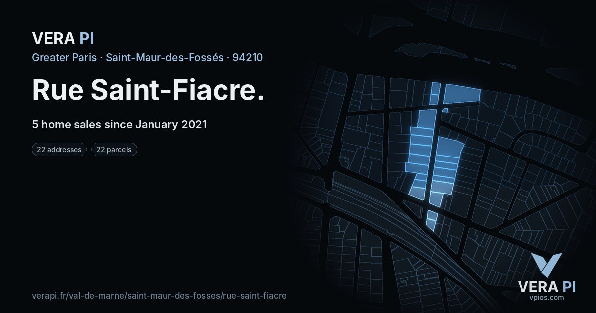 Rue Saint-Fiacre, Saint-Maur-des-Fossés at night – every parcel coloured by the prices around it, the street's own parcels lit