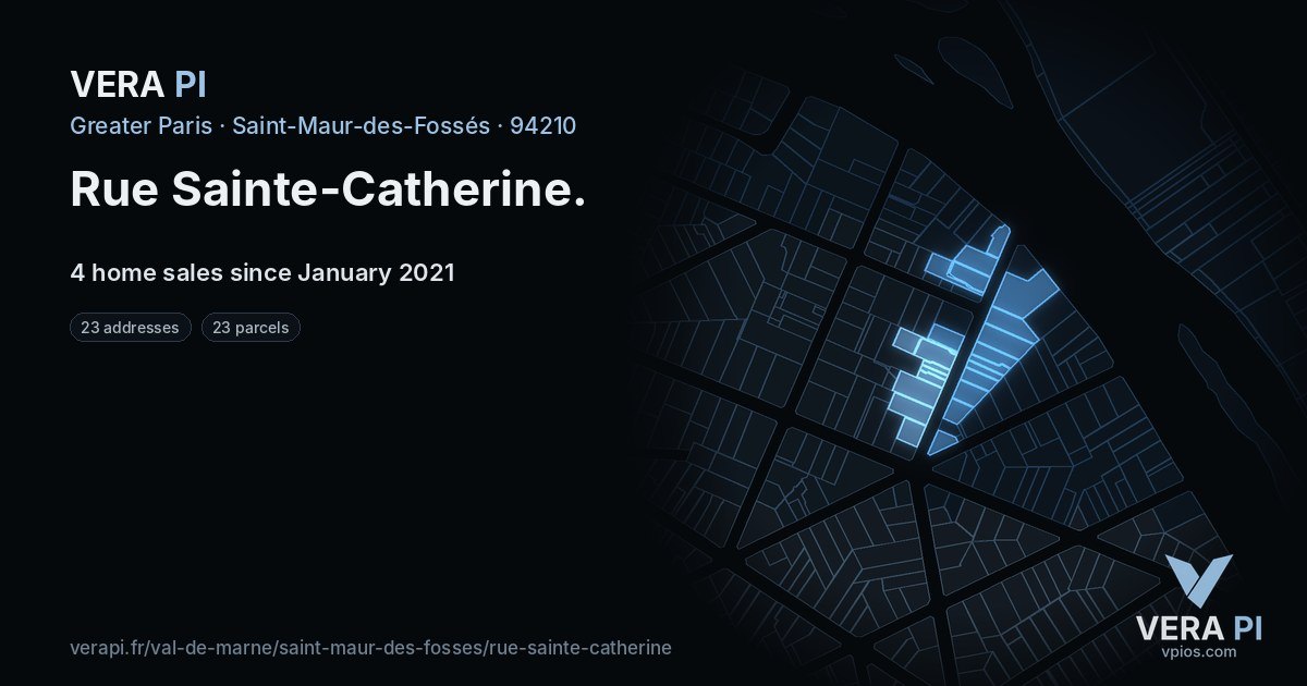 Rue Sainte-Catherine, Saint-Maur-des-Fossés at night – every parcel coloured by the prices around it, the street's own parcels lit