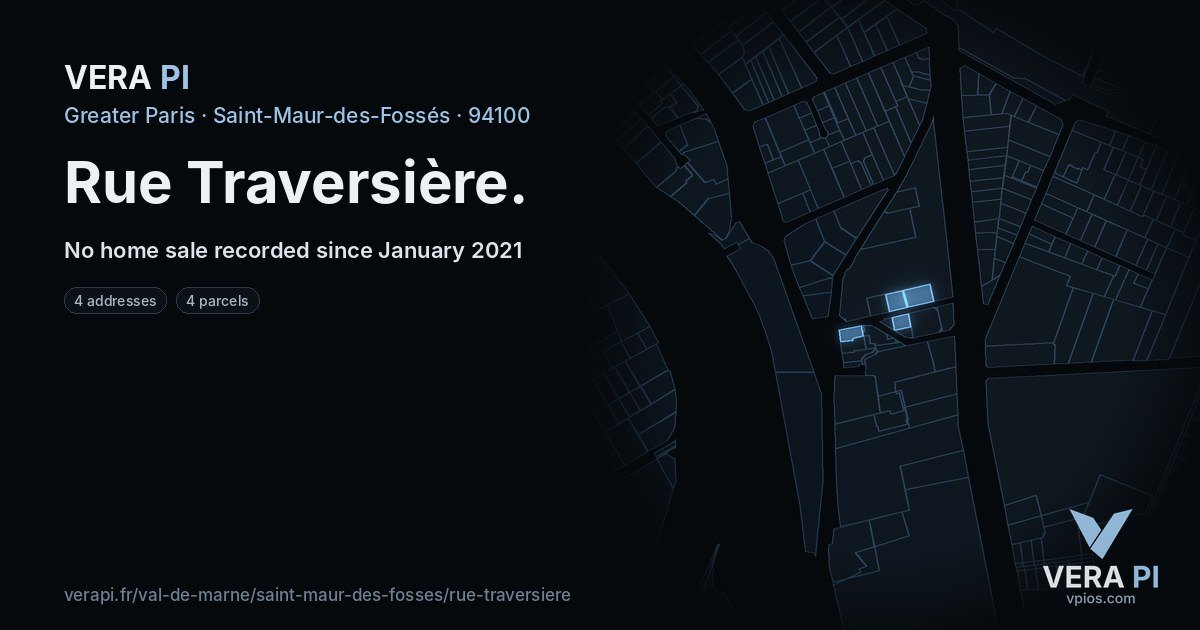 Rue Traversière, Saint-Maur-des-Fossés at night – every parcel coloured by the prices around it, the street's own parcels lit