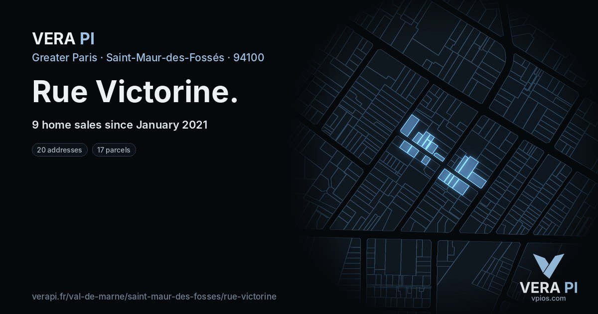 Rue Victorine, Saint-Maur-des-Fossés at night – every parcel coloured by the prices around it, the street's own parcels lit