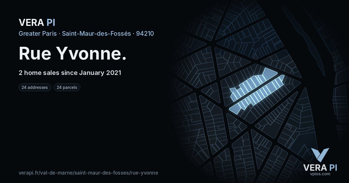 Rue Yvonne, Saint-Maur-des-Fossés at night – every parcel coloured by the prices around it, the street's own parcels lit