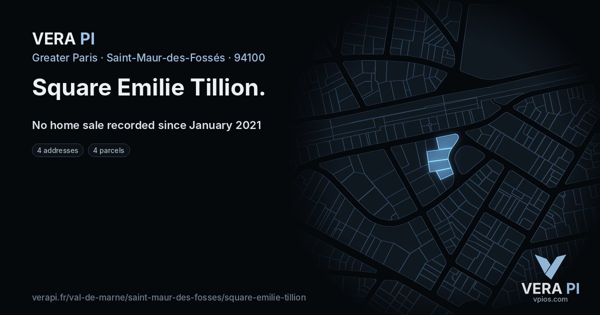 Square Emilie Tillion, Saint-Maur-des-Fossés at night – every parcel coloured by the prices around it, the street's own parcels lit
