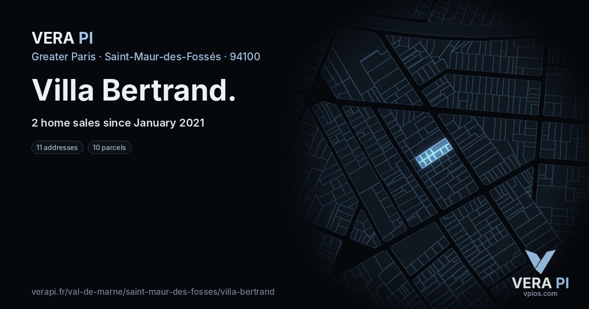 Villa Bertrand, Saint-Maur-des-Fossés at night – every parcel coloured by the prices around it, the street's own parcels lit