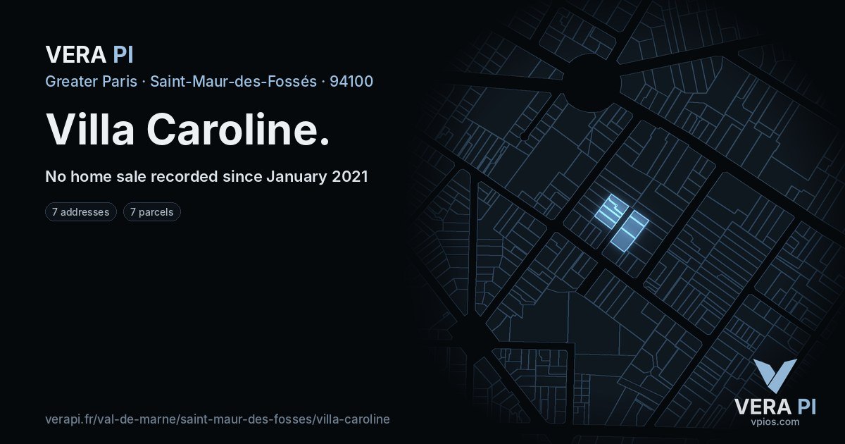 Villa Caroline, Saint-Maur-des-Fossés at night – every parcel coloured by the prices around it, the street's own parcels lit