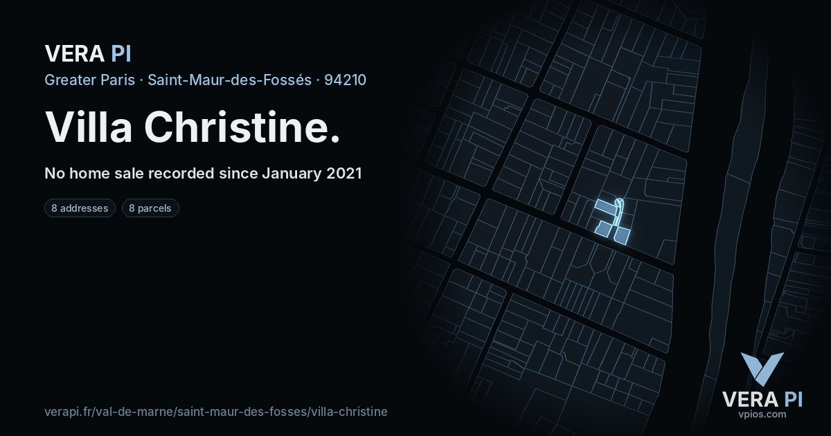 Villa Christine, Saint-Maur-des-Fossés at night – every parcel coloured by the prices around it, the street's own parcels lit