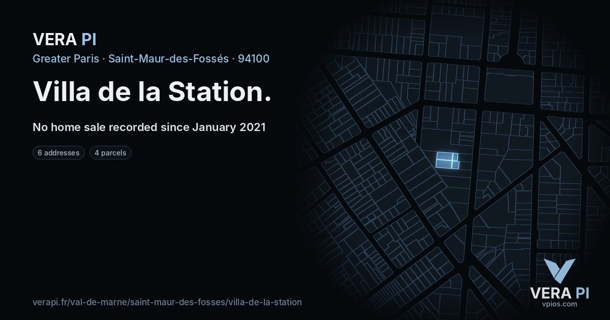 Villa de la Station, Saint-Maur-des-Fossés at night – every parcel coloured by the prices around it, the street's own parcels lit
