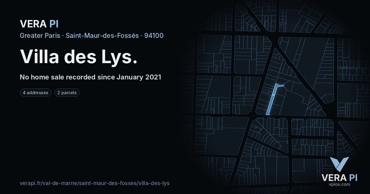 Villa des Lys, Saint-Maur-des-Fossés at night – every parcel coloured by the prices around it, the street's own parcels lit