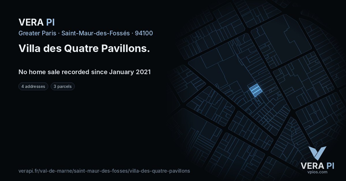 Villa des Quatre Pavillons, Saint-Maur-des-Fossés at night – every parcel coloured by the prices around it, the street's own parcels lit