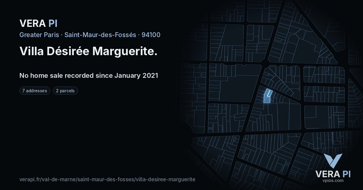 Villa Désirée Marguerite, Saint-Maur-des-Fossés at night – every parcel coloured by the prices around it, the street's own parcels lit
