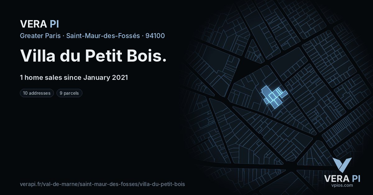 Villa du Petit Bois, Saint-Maur-des-Fossés at night – every parcel coloured by the prices around it, the street's own parcels lit