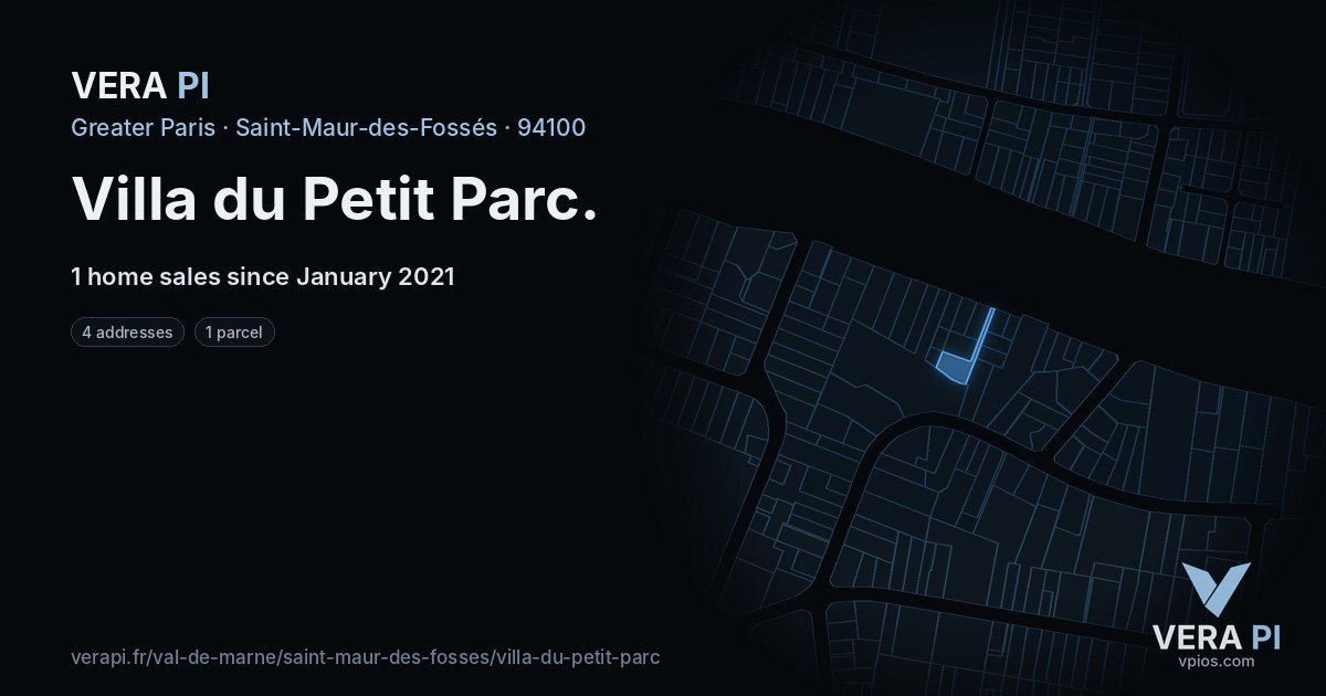 Villa du Petit Parc, Saint-Maur-des-Fossés at night – every parcel coloured by the prices around it, the street's own parcels lit