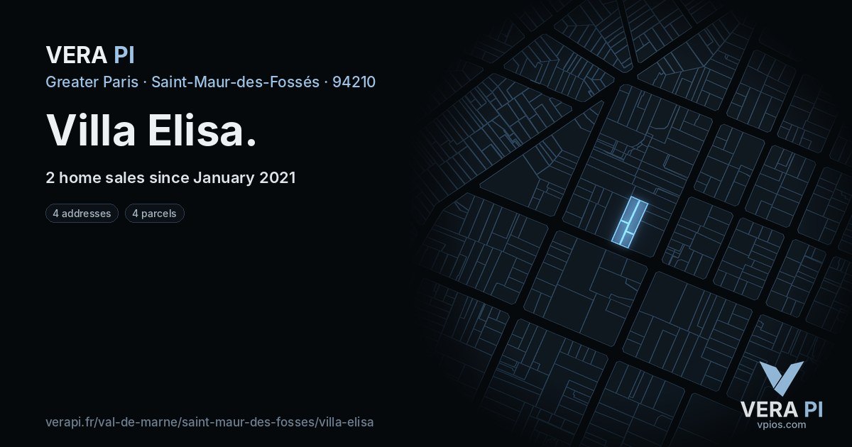 Villa Elisa, Saint-Maur-des-Fossés at night – every parcel coloured by the prices around it, the street's own parcels lit