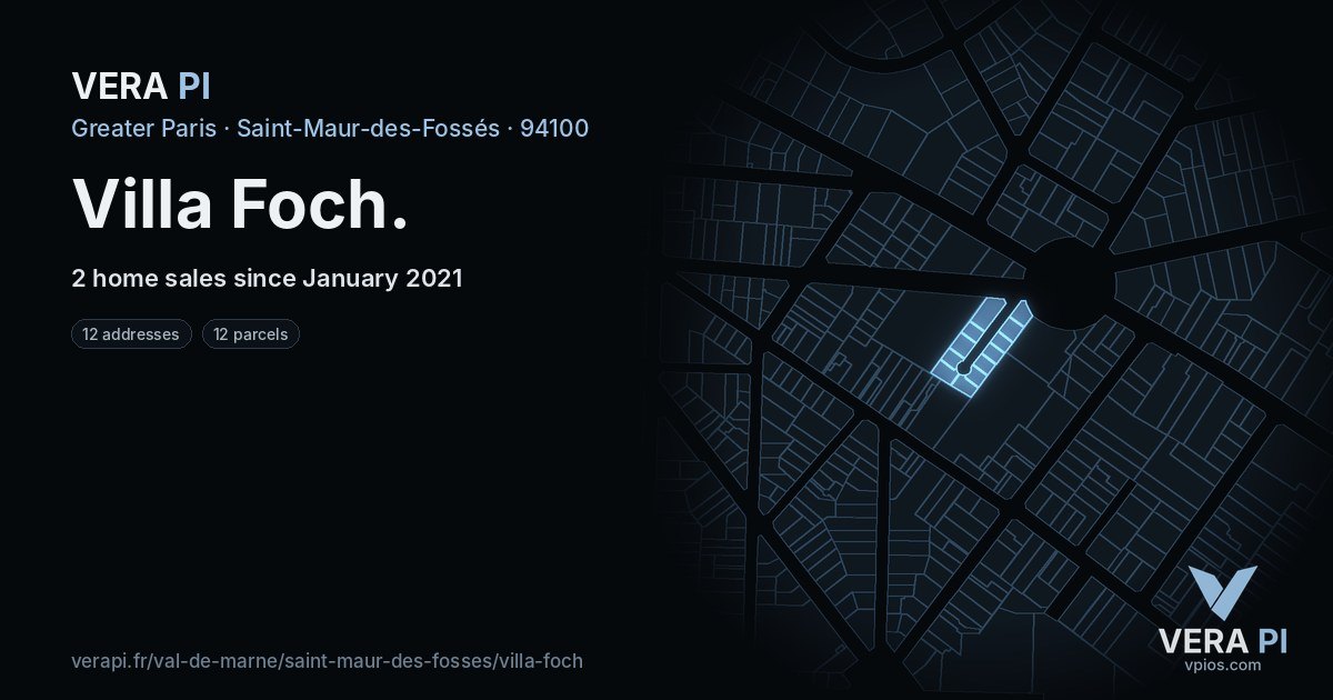 Villa Foch, Saint-Maur-des-Fossés at night – every parcel coloured by the prices around it, the street's own parcels lit