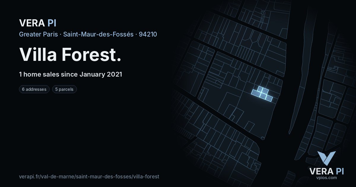 Villa Forest, Saint-Maur-des-Fossés at night – every parcel coloured by the prices around it, the street's own parcels lit