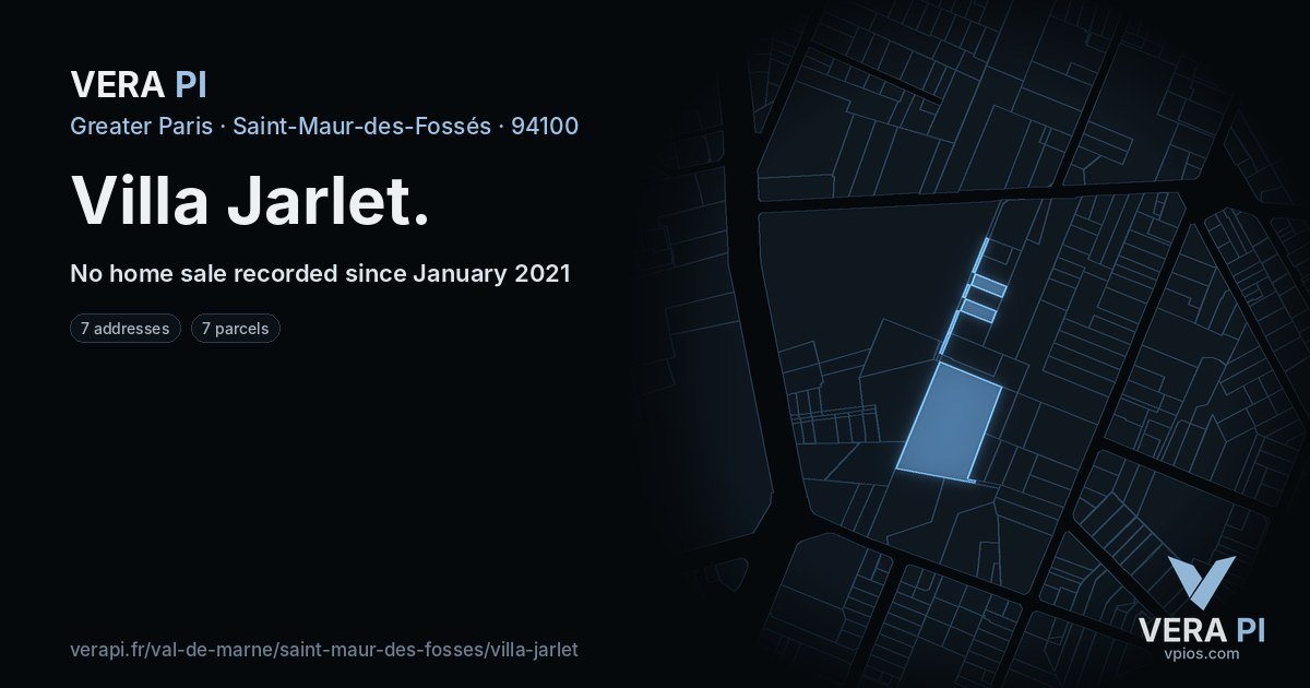 Villa Jarlet, Saint-Maur-des-Fossés at night – every parcel coloured by the prices around it, the street's own parcels lit