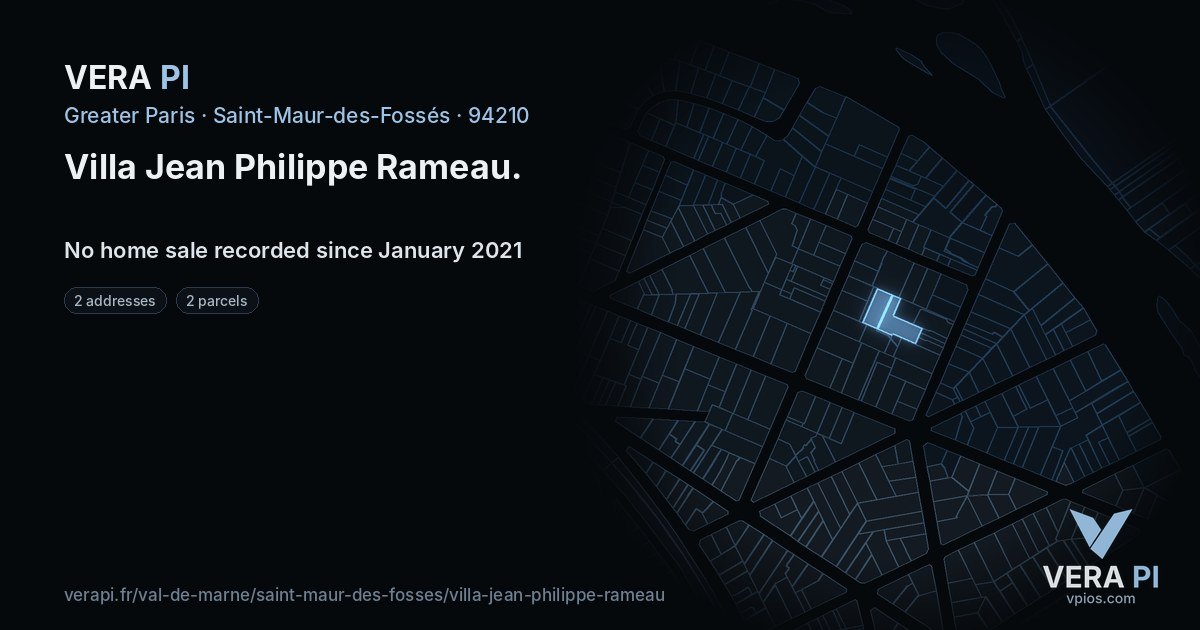 Villa Jean Philippe Rameau, Saint-Maur-des-Fossés at night – every parcel coloured by the prices around it, the street's own parcels lit