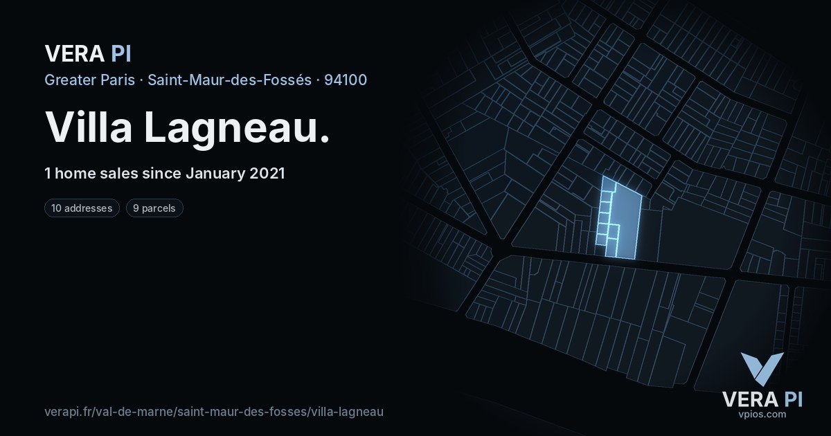 Villa Lagneau, Saint-Maur-des-Fossés at night – every parcel coloured by the prices around it, the street's own parcels lit