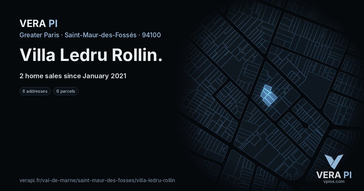 Villa Ledru Rollin, Saint-Maur-des-Fossés at night – every parcel coloured by the prices around it, the street's own parcels lit
