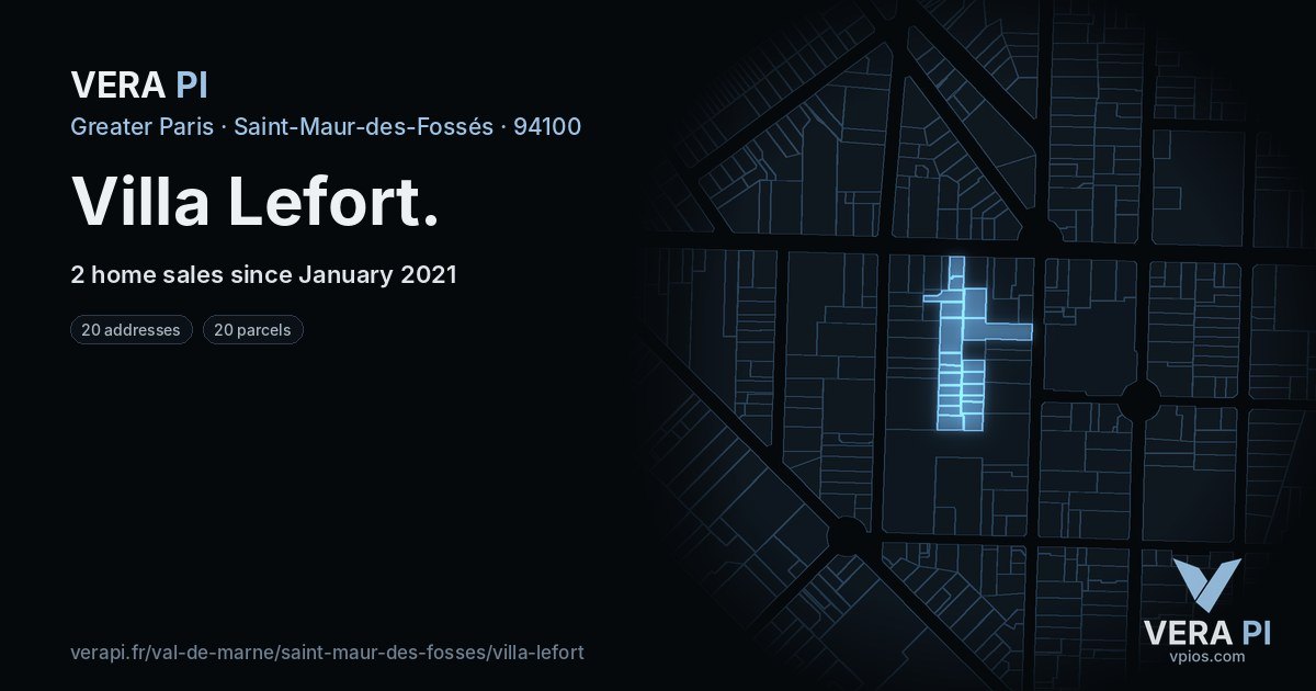 Villa Lefort, Saint-Maur-des-Fossés at night – every parcel coloured by the prices around it, the street's own parcels lit