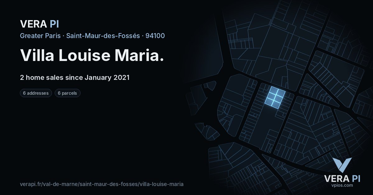 Villa Louise Maria, Saint-Maur-des-Fossés at night – every parcel coloured by the prices around it, the street's own parcels lit
