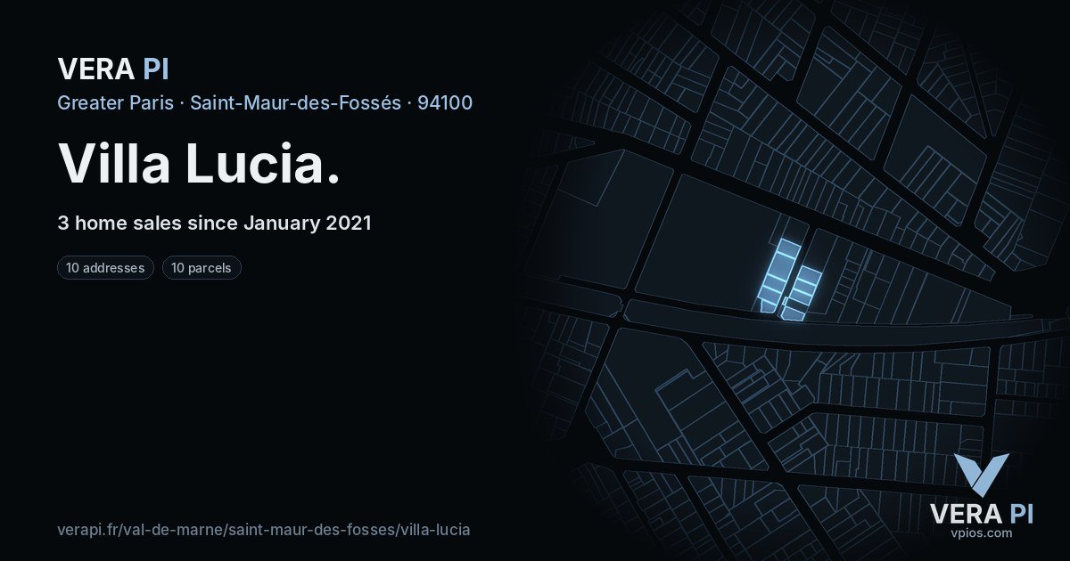 Villa Lucia, Saint-Maur-des-Fossés at night – every parcel coloured by the prices around it, the street's own parcels lit