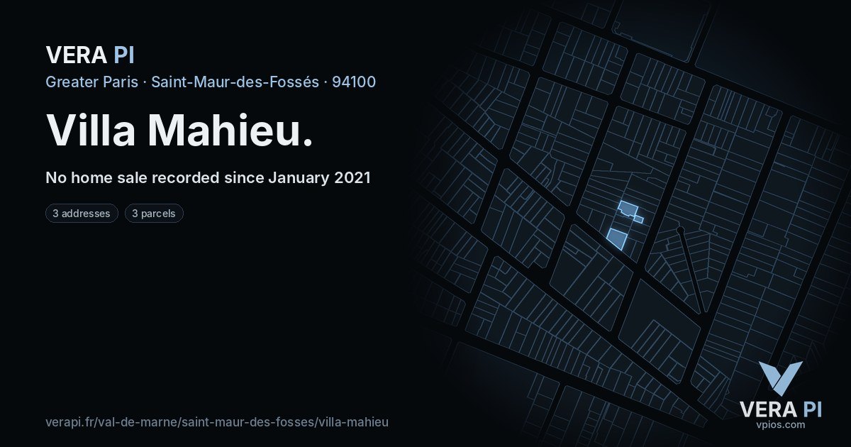 Villa Mahieu, Saint-Maur-des-Fossés at night – every parcel coloured by the prices around it, the street's own parcels lit