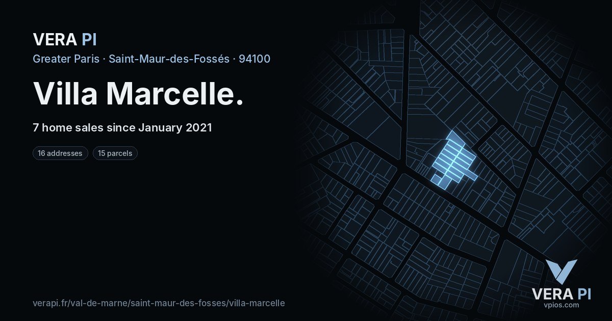 Villa Marcelle, Saint-Maur-des-Fossés at night – every parcel coloured by the prices around it, the street's own parcels lit