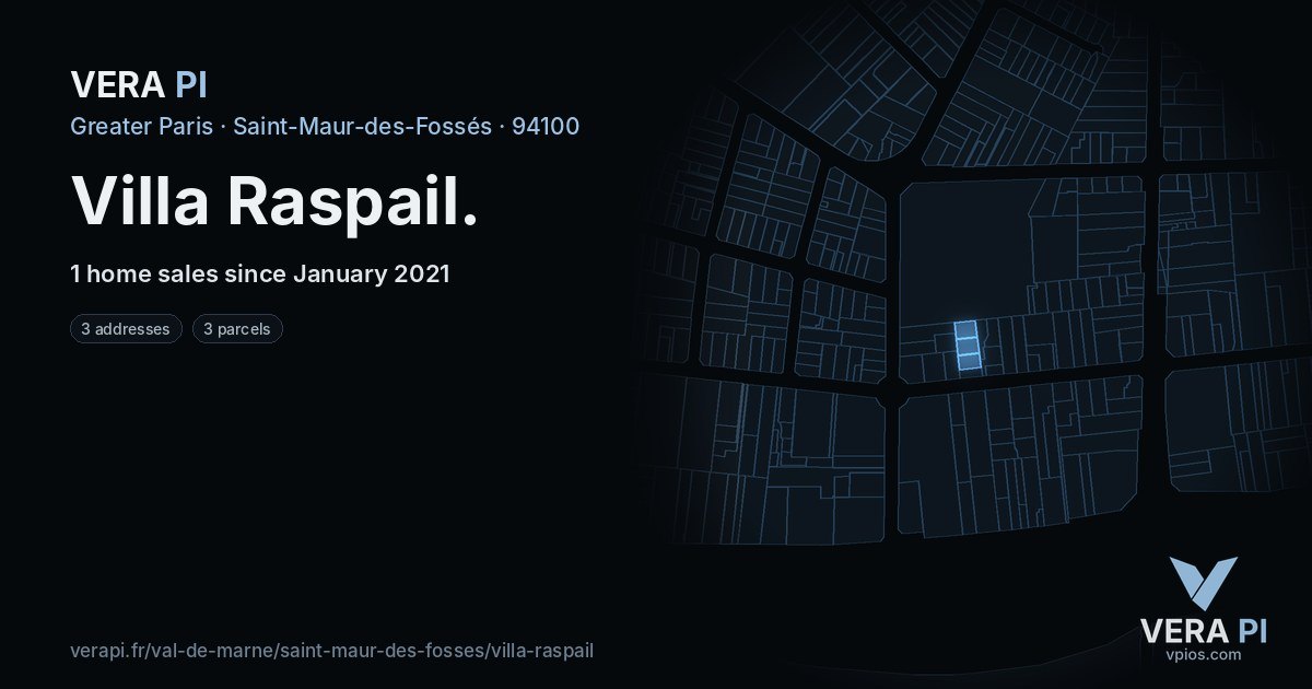 Villa Raspail, Saint-Maur-des-Fossés at night – every parcel coloured by the prices around it, the street's own parcels lit