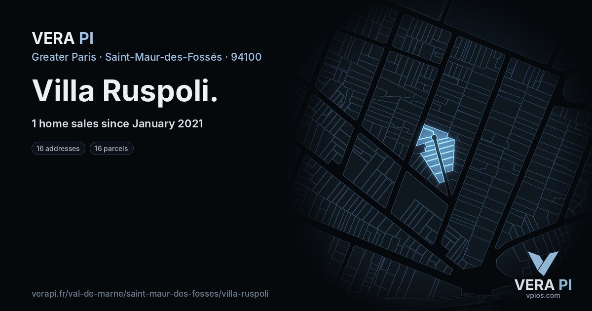 Villa Ruspoli, Saint-Maur-des-Fossés at night – every parcel coloured by the prices around it, the street's own parcels lit
