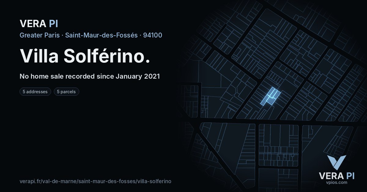 Villa Solférino, Saint-Maur-des-Fossés at night – every parcel coloured by the prices around it, the street's own parcels lit