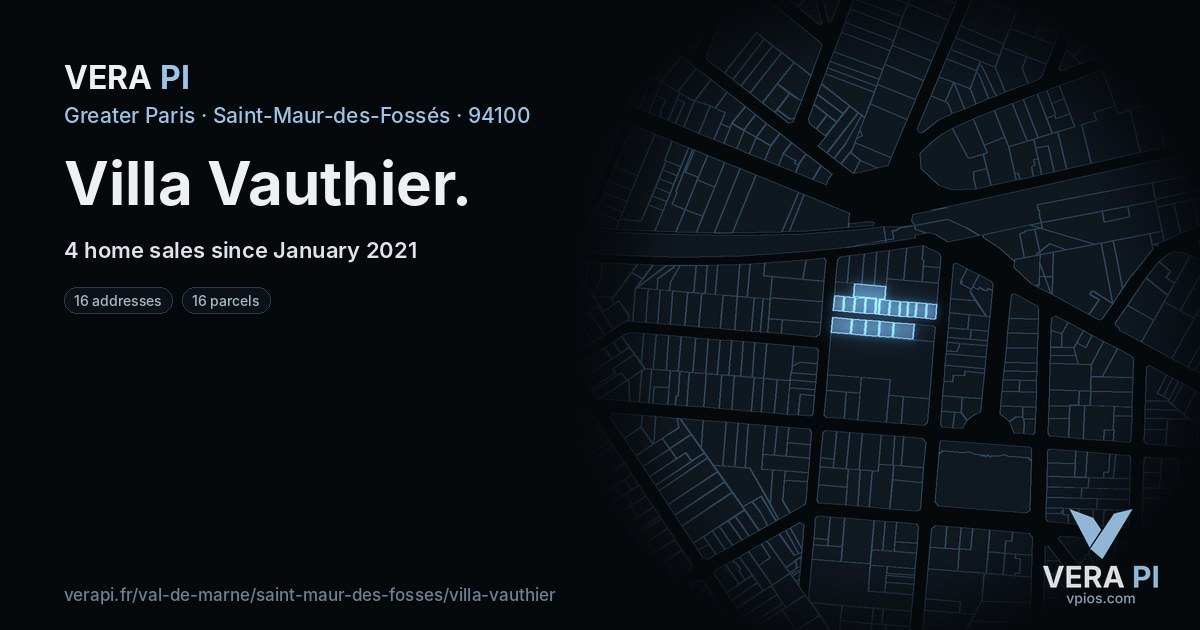 Villa Vauthier, Saint-Maur-des-Fossés at night – every parcel coloured by the prices around it, the street's own parcels lit